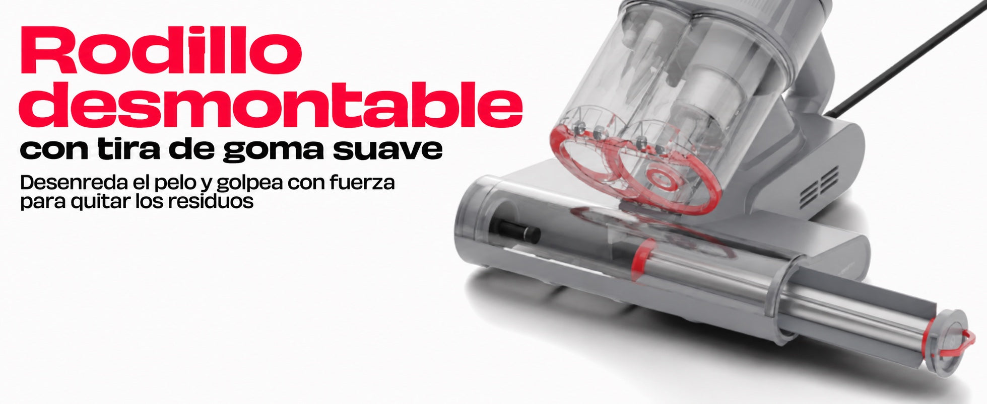 Rodillo desmontable con tira de goma suave.